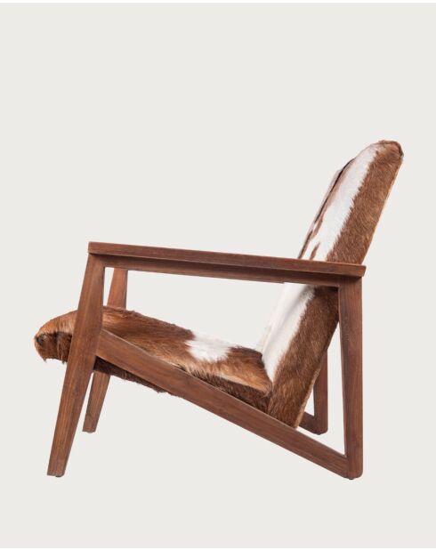 Fauteuil van natuurlijk cowboy teakhout en geitenleer - 67x80x77 cm