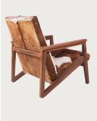 Fauteuil van natuurlijk cowboy teakhout en geitenleer - 67x80x77 cm