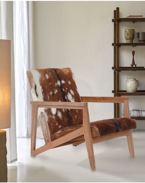 Fauteuil van natuurlijk cowboy teakhout en geitenleer - 67x80x77 cm