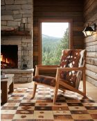 Fauteuil van natuurlijk cowboy teakhout en geitenleer - 67x80x77 cm