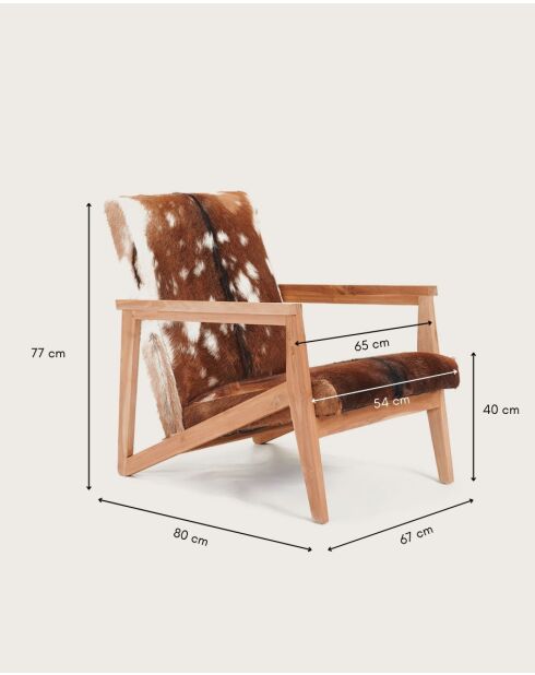 Fauteuil van natuurlijk cowboy teakhout en geitenleer - 67x80x77 cm