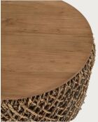 Set aus 2 Couchtischen aus massivem Teakholz und natürlicher gewebter Yuda-Bananenfaser - 60x42x60 cm+40x42x40 cm