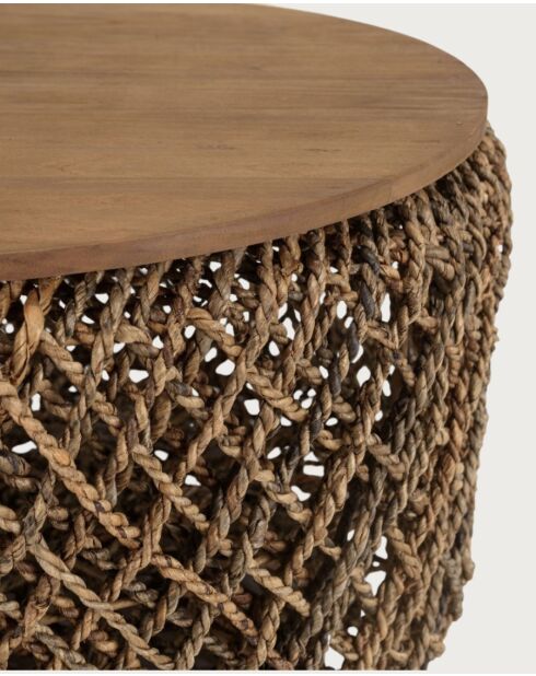 Set aus 2 Couchtischen aus massivem Teakholz und natürlicher gewebter Yuda-Bananenfaser - 60x42x60 cm+40x42x40 cm