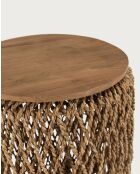 Set aus 2 Couchtischen aus massivem Teakholz und natürlicher gewebter Yuda-Bananenfaser - 60x42x60 cm+40x42x40 cm