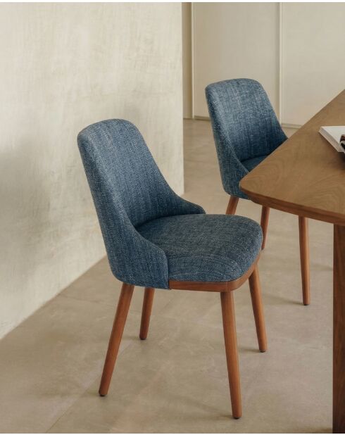 Set aus 2 Esszimmerstühlen aus Stoff mit blauen Liro Holzbeinen — 48x53x81 cm