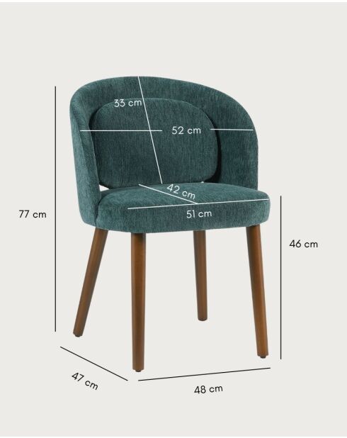 Set aus 2 Esszimmerstühlen Neris aus petrolfarbenem Stoff — 52x47x77 cm