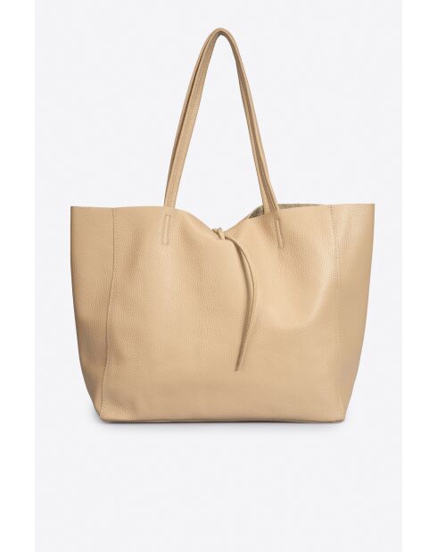 Lederen handtas 1234 crème - 34 x 14 x 28 cm
