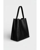 1229 zwarte leren schoudertas - 37 x 15 x 33 cm