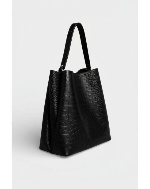 1229 zwarte leren schoudertas - 37 x 15 x 33 cm