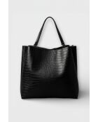 1229 zwarte leren schoudertas - 37 x 15 x 33 cm