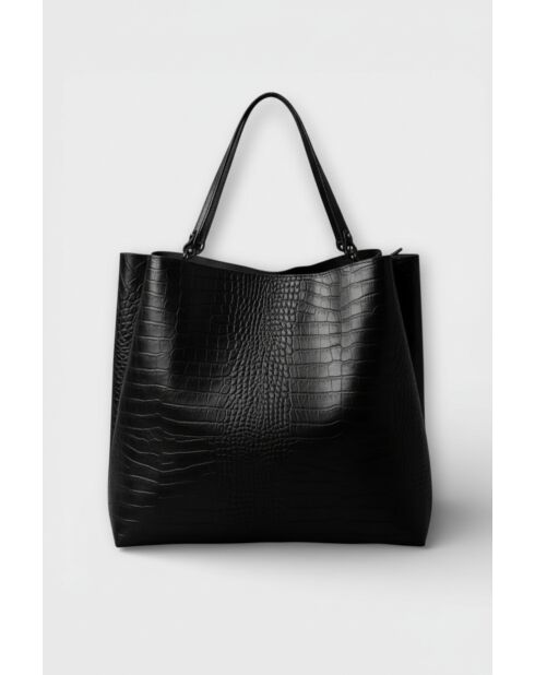1229 zwarte leren schoudertas - 37 x 15 x 33 cm