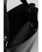 1229 zwarte leren schoudertas - 37 x 15 x 33 cm