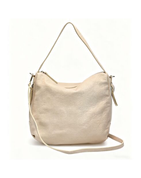 4235 beige leren handtas - 34 x 11 x 28 cm