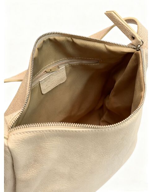 4235 beige leren handtas - 34 x 11 x 28 cm
