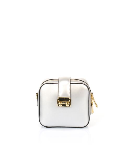 Valenza Schultertasche aus silberfarbenem Leder - 18 x 8 x 14 cm