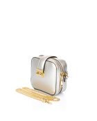 Valenza Schultertasche aus silberfarbenem Leder - 18 x 8 x 14 cm
