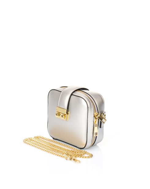 Valenza Schultertasche aus silberfarbenem Leder - 18 x 8 x 14 cm