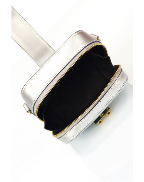 Valenza Schultertasche aus silberfarbenem Leder - 18 x 8 x 14 cm