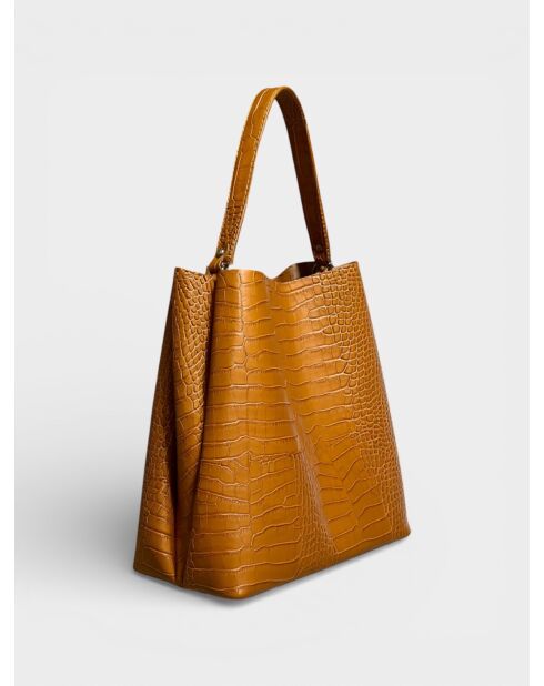 1229 camel leren schoudertas - 37 x 15 x 33 cm