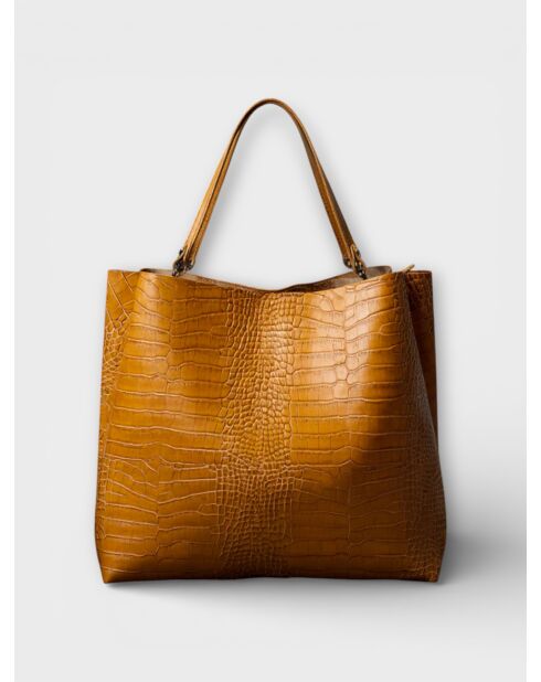 1229 camel leren schoudertas - 37 x 15 x 33 cm