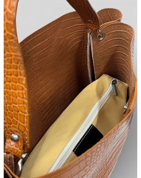 1229 camel leren schoudertas - 37 x 15 x 33 cm