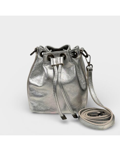 Kr16026 D10 Beuteltasche aus silberfarbenem Leder - 20 x 10 x 33 cm