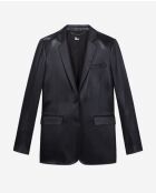 Große Jacke aus schwarzem Stoff mit Kunstledereffekt