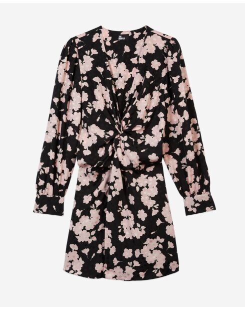 Robe courte à manches longues en jacquard black/pink