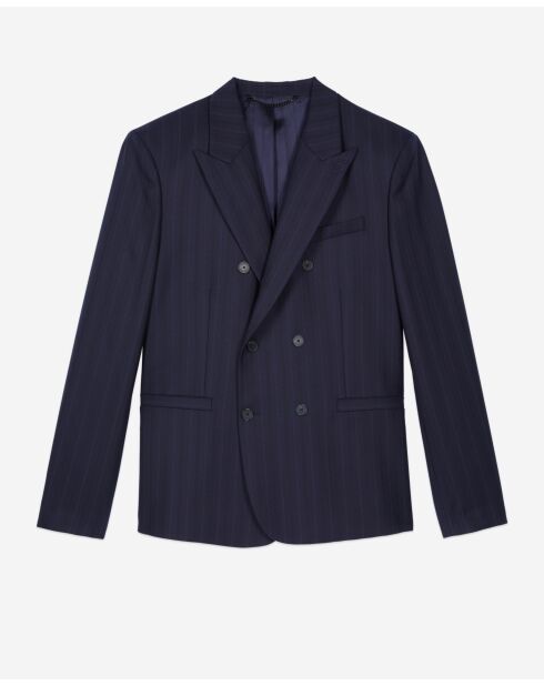 Gerade geschnittene Anzugjacke mit überkreuzten 6 Knöpfen, Doppelschlitz, marineblau