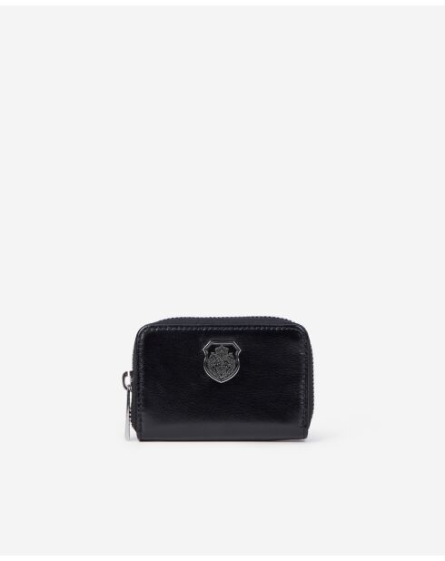 Porte-monnaie en cuir avec écusson métallique black