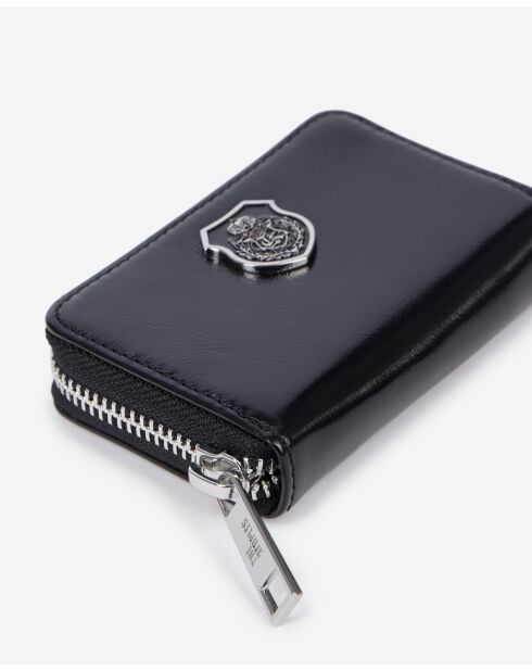 Porte-monnaie en cuir avec écusson métallique black
