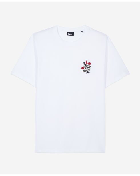Kurzarm-T-Shirt mit Bruststickerei weiß