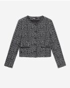 Kurze Jacke mit schwarz-weißem Lederdetail
