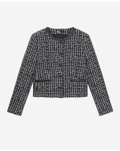 Kurze Jacke mit schwarz-weißem Lederdetail