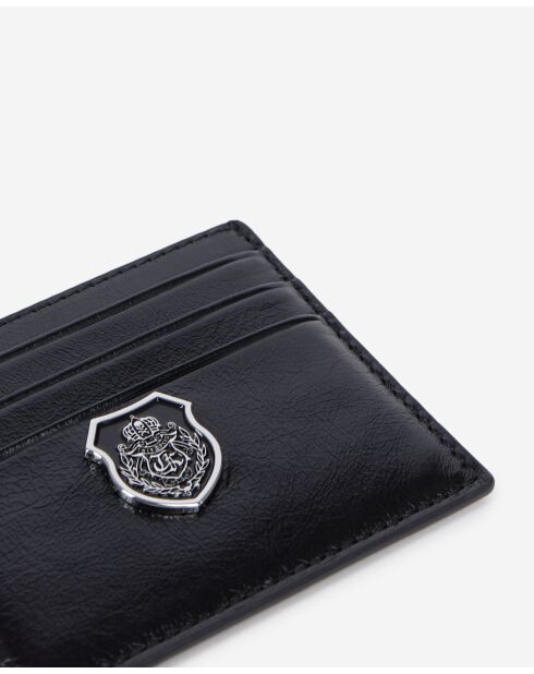 Porte-cartes en cuir avec écusson métallique black