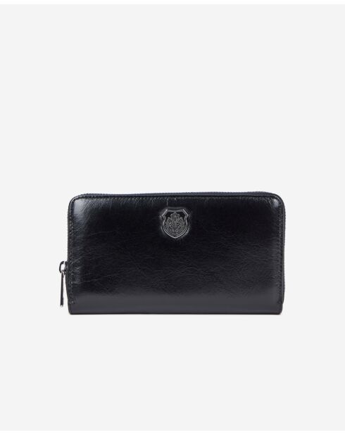 Portfeuille en cuir avec écusson métallique black