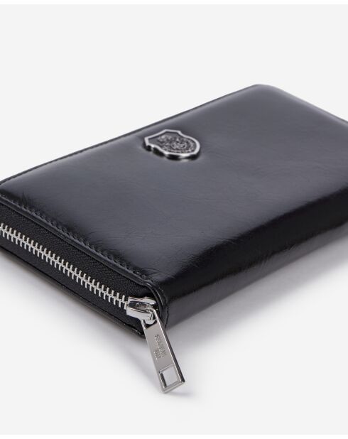 Portfeuille en cuir avec écusson métallique black
