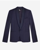 Veste de costume détails satines et petite pochette poitrine navy