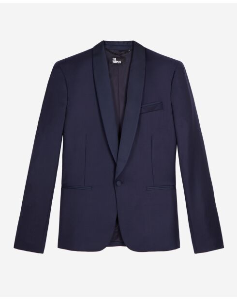 Veste de costume détails satines et petite pochette poitrine navy
