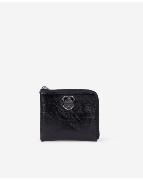Porte-monnaie en cuir avec écusson métallique black