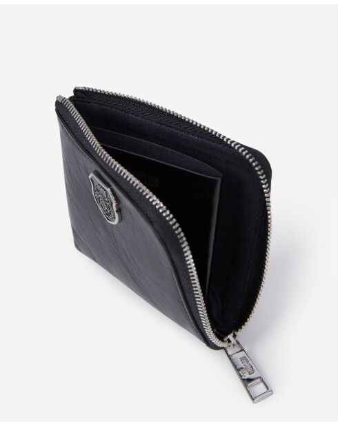 Porte-monnaie en cuir avec écusson métallique black
