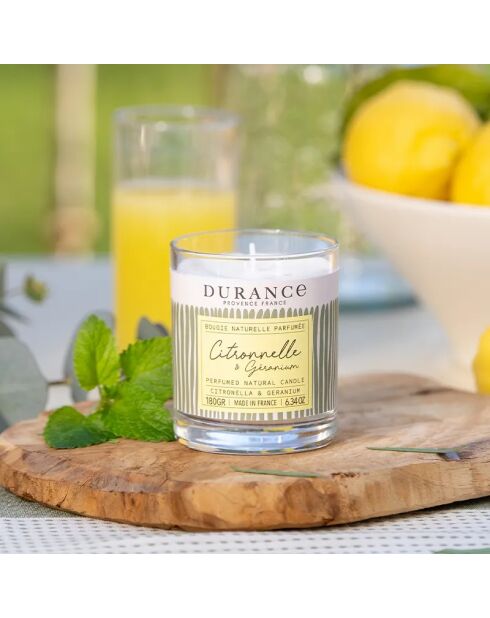 Bougie Naturelle Parfumée Citronnelle & Géranium - 180g