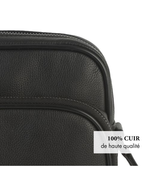 Sac à bandoulière en cuir James noir - 23x19,5x8 cm