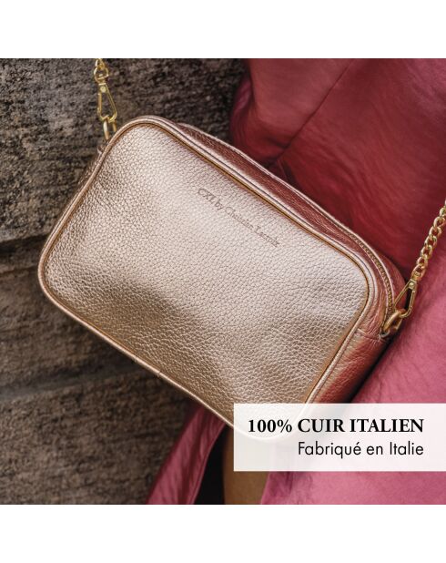 Montmartre Schultertasche aus roségoldenem Leder - 22x8,5x14,5 cm