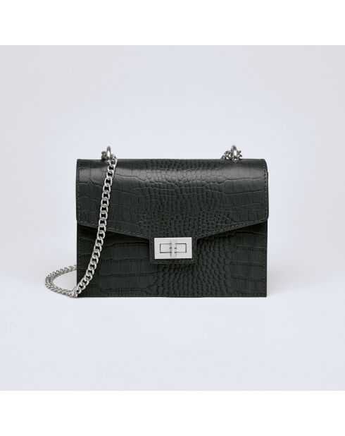 Schultertasche aus schwarzem Pappelleder - 21x10x16 cm