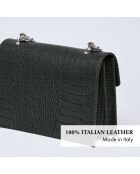 Schultertasche aus schwarzem Pappelleder - 21x10x16 cm