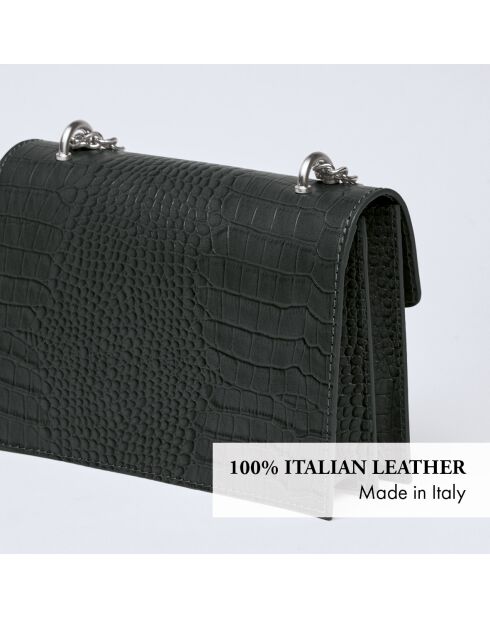 Schultertasche aus schwarzem Pappelleder - 21x10x16 cm