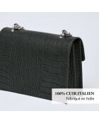 Schultertasche aus schwarzem Pappelleder - 21x10x16 cm