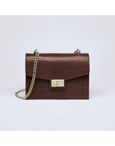 Schultertasche aus dunkelbraunem Pappelleder - 21x10x16 cm