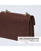 Schultertasche aus dunkelbraunem Pappelleder - 21x10x16 cm